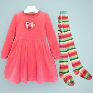 Oilily Organic Cotton Djazz Velvet Dress and Striped Tights Size 104 (4T) Pink